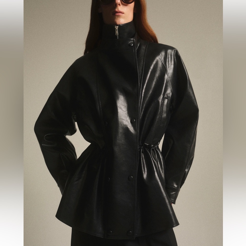 Source Unknown Black Leather High-Collar Jacket